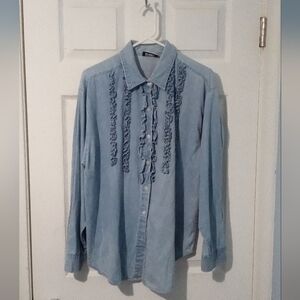 Gitano Blue Button Down Shirt with Ruffle Details